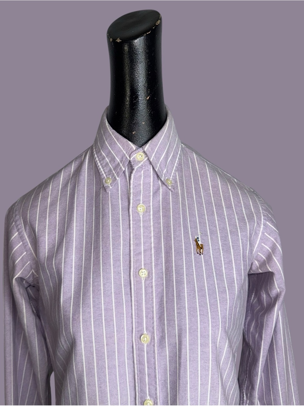 Lilac purple and white striped cotton oxford shirt by Ralph Lauren - Picture 10 of 16